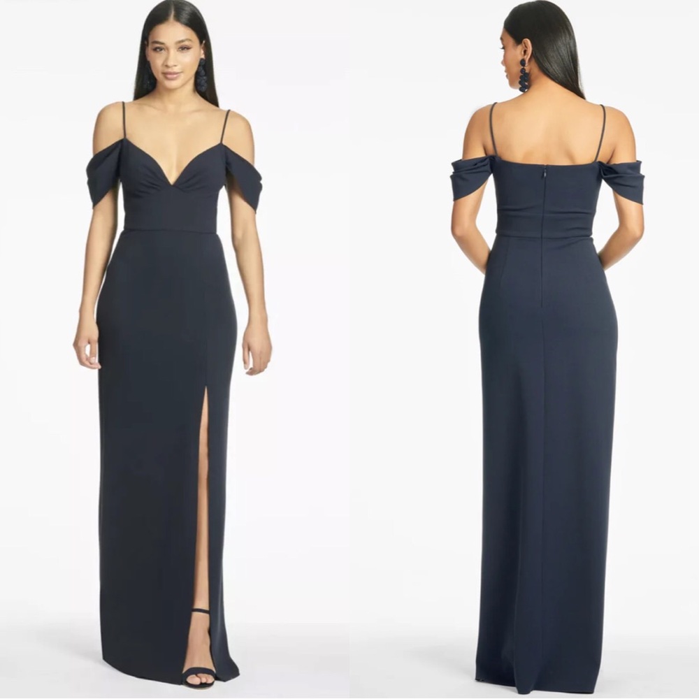 Sachin & Babi BHLDN Brittany Gown Navy Blue Off Shoulder Crepe Maxi Slit 18W